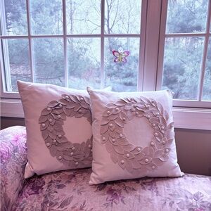 Two Elegant White on White Throw Pillows, 16 x16